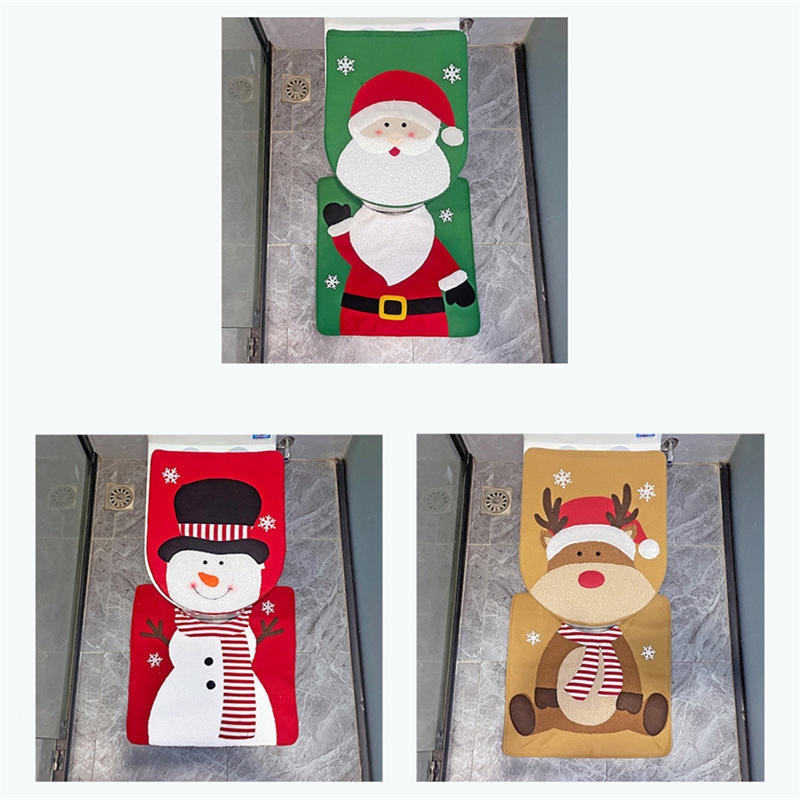 Creative Santa Claus Snowman Bathroom Toilet Seat Cover And Mat Xmas Supplies for Home New Year Decoration