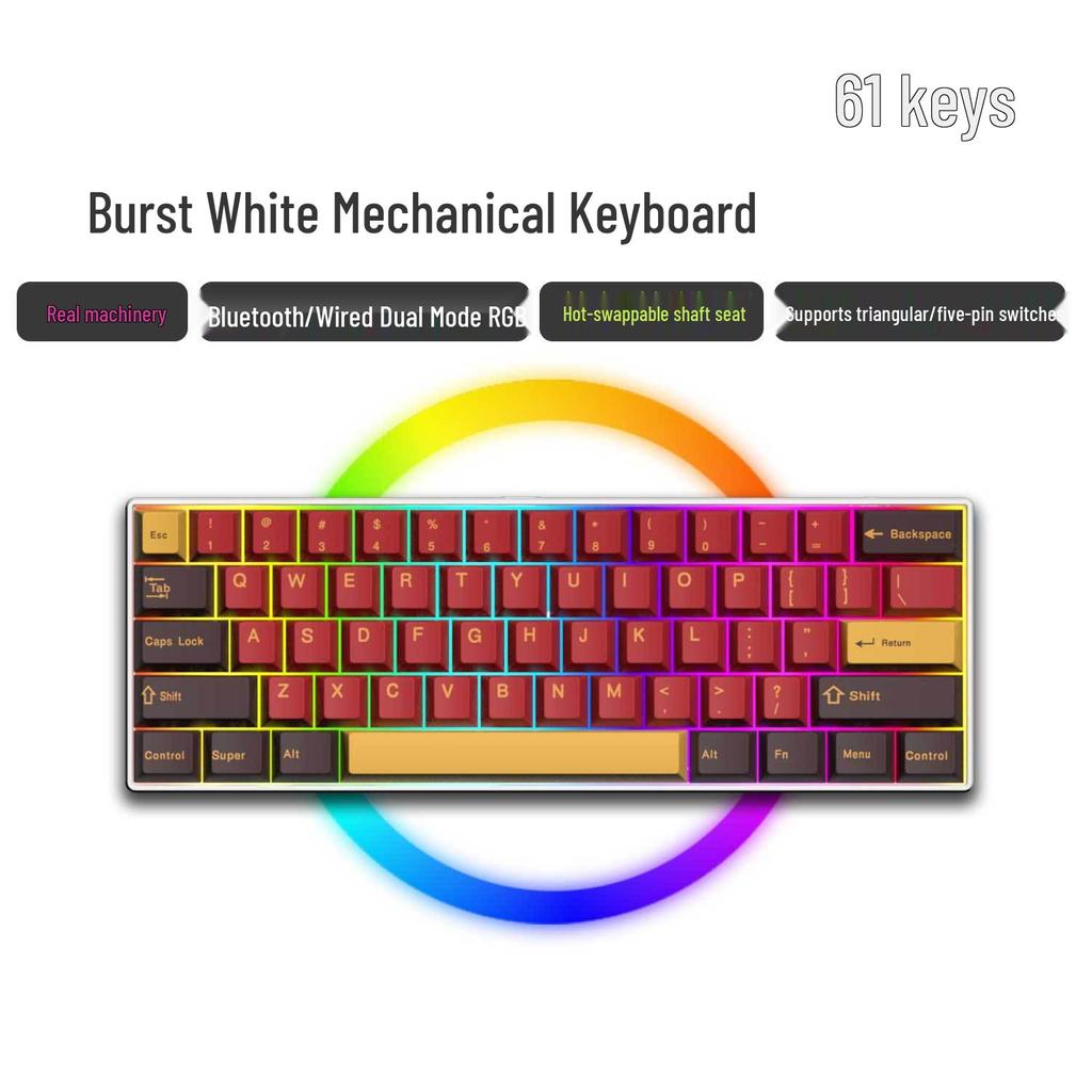Dual-Mode 61-Key Wireless/Wired Mechanical Keyboard - Compact, Portable, Silent Gaming/Office Design for Girls