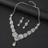 GemChic Women's New Exquisite Alloy Hollow Flowers Crystal Zircon Drops Pendant Necklace Earrings Two Piece Set Birthday Christmas Jewelry Gift