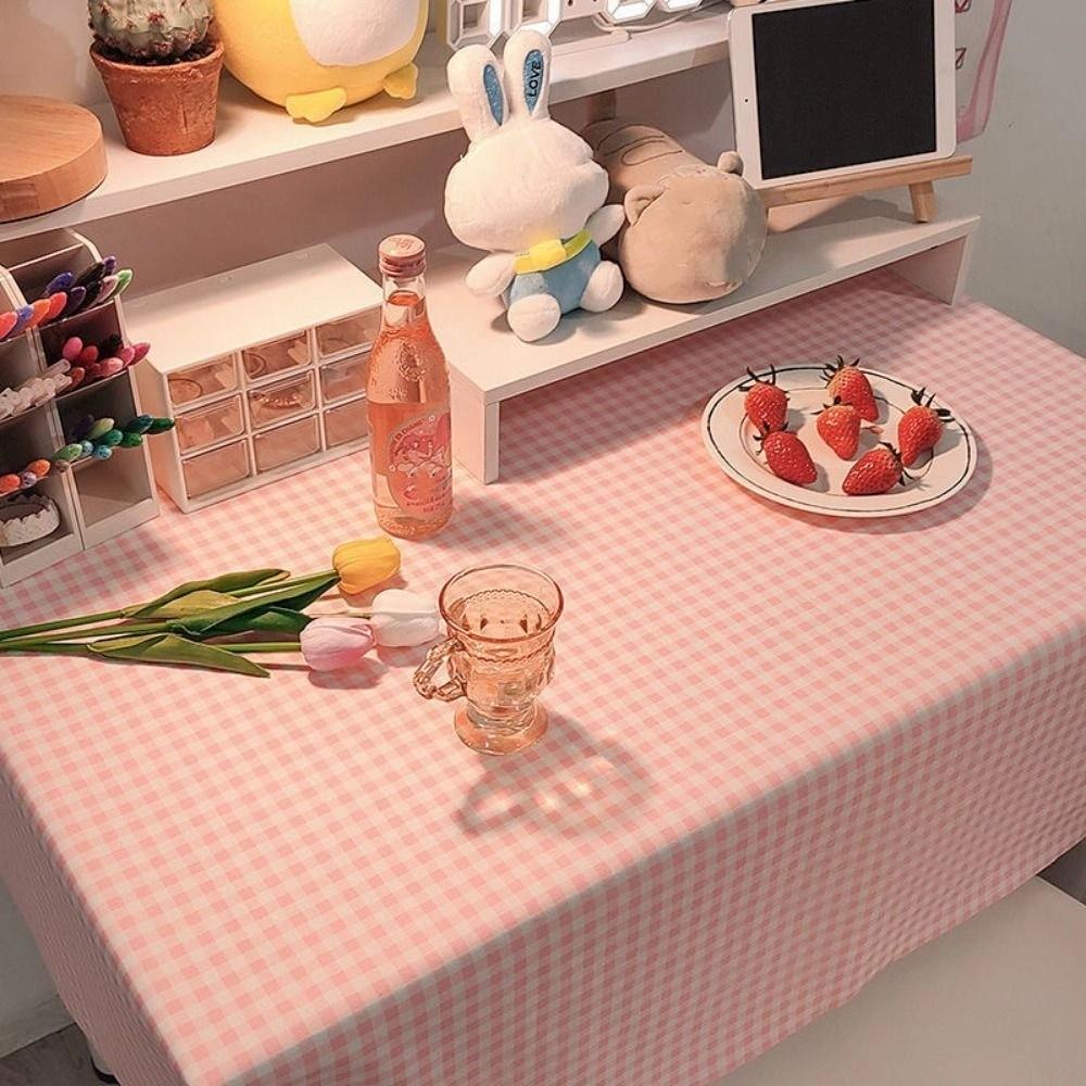 Dust-proof Plaid Tablecloth 120x120cm Rectangular Ins Table Cloth Stain Resistant Washable Dining Table Protector Café Table