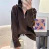 Women's Retro Half-Zip Pure Wool Lapel Sweater - Loose Knit Lazy Style, Autumn/Winter Collection