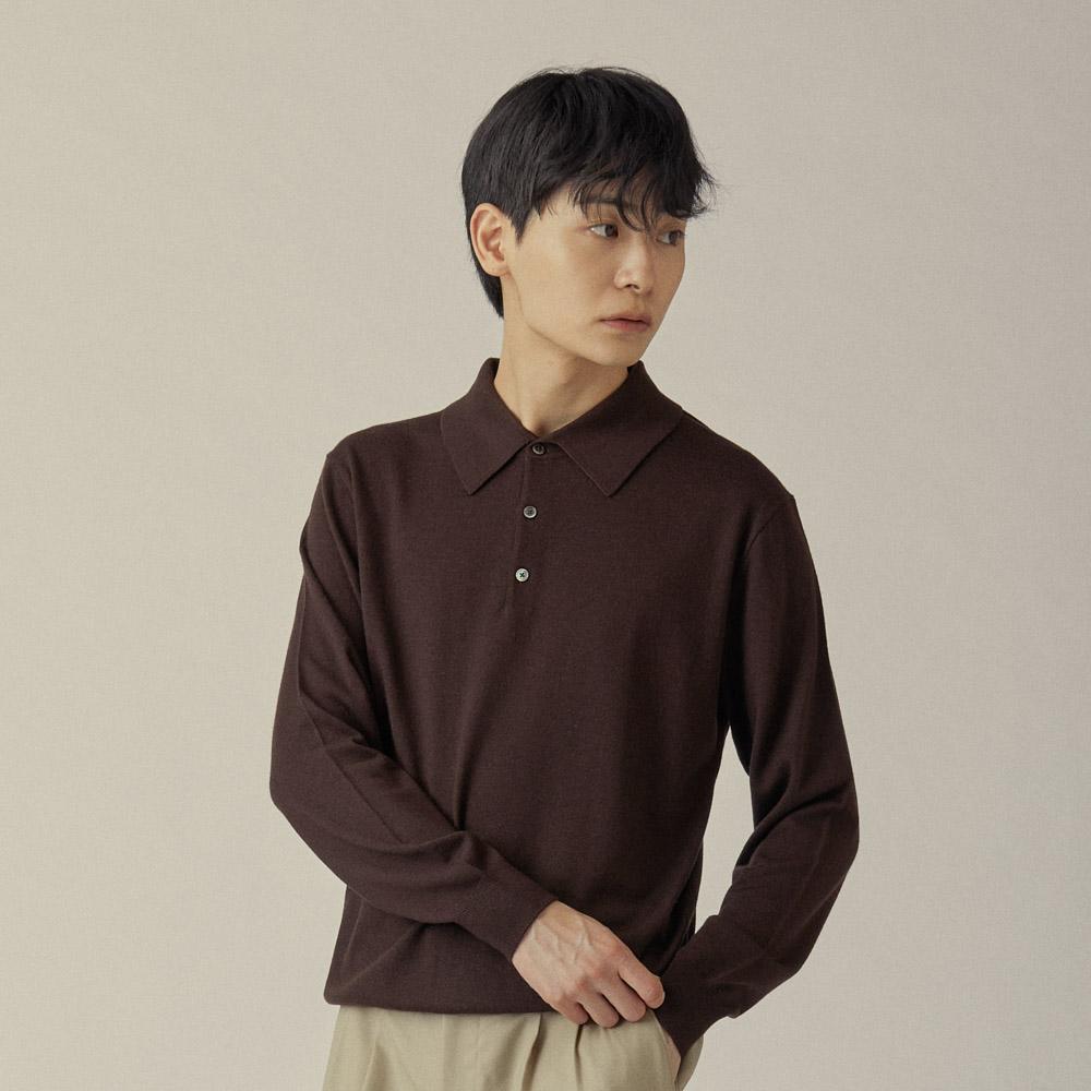 MANNERGRAM [Bielayan Italian Imported Yarn] Bielayan 100% Virgin Wool Collar Knit Brown