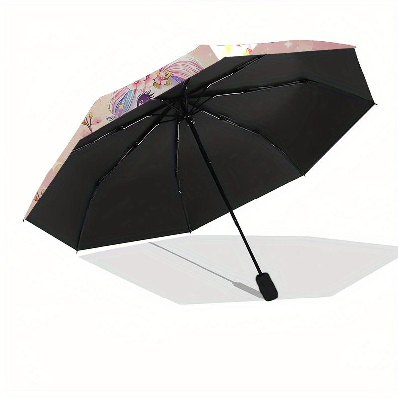 Unicorn Fantasy Automatic Folding Umbrella 8 Ribs, Durable Iron Frame, Bright Color Pattern Compact Travel Umbrella, Suitable for Outdoor,