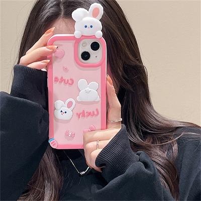 Ins Korean Cute 3d Cartoon Bear Bunny Silicone Phone Case For Iphone 14 13 12 11 Pro Max Lovely Protective Soft Cover Funda