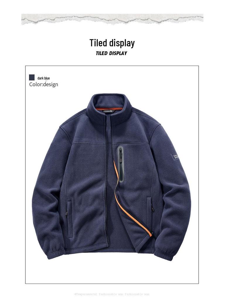 Men's Outdoor Stand Collar Fleece Jacket – Warm, Multi-Pocket, Autumn/Winter Casual Style