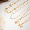 SHIXIN Bohemian Starfish Sea Turtle Pendant Necklace for Women Handmade Imitation Pearl Multilayer Choker Summer Beach Jewelry