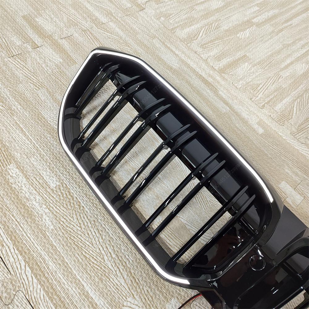 Car Double Line Grille With LED Light Racing Grill Upper Bumper Grid For BMW 3 Series G20 G21 M-Sport 2022-2025 Bodykits Tuning