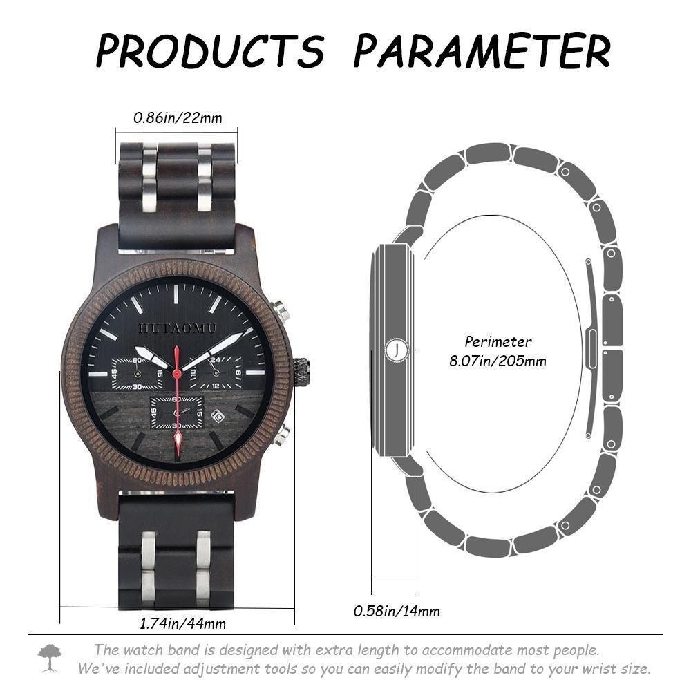 Wood Watch Multifunctional Luminous Calendar Chronograph 3-sub Dials Wooden Quartz Wristwatch Gift
