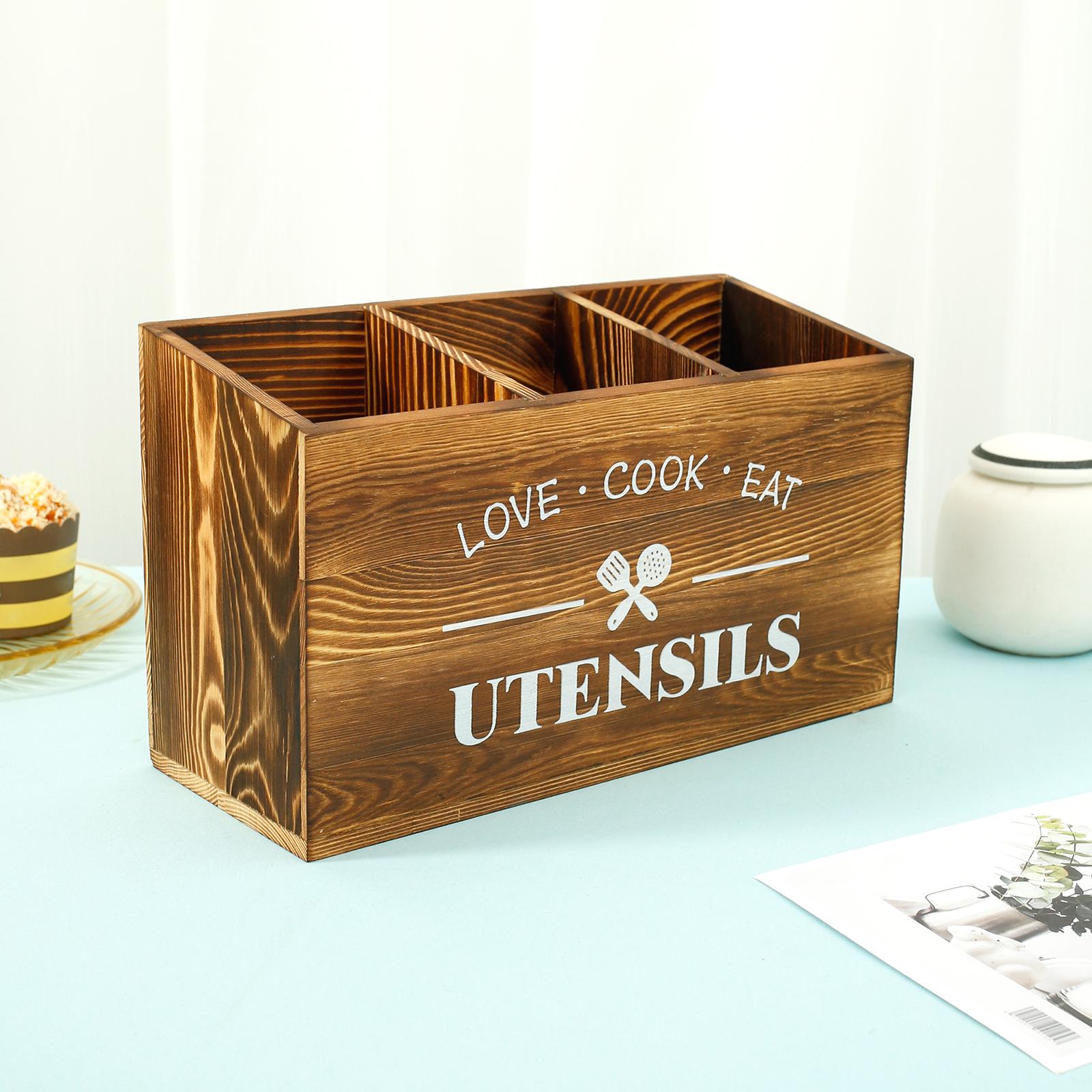 

Деревянная подставка для кухонных принадлежностей Ложка Вилка Подставка для хранения посуды Контейнер Большая подставка-органайзер для кухонных принадлежностей Держатель для столовых приборов коричневый