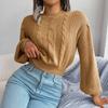 Women's Long-Sleeved Sweatshirt-Style Knit Jumper with Twisted Lantern Sleeves and Cinched Waist