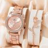 5 PCS Set Gold Watch Women Luxury Ring Necklace Earrings Rhinestone Fashion Wristwatch Female Casual Watches Bracelet Set
