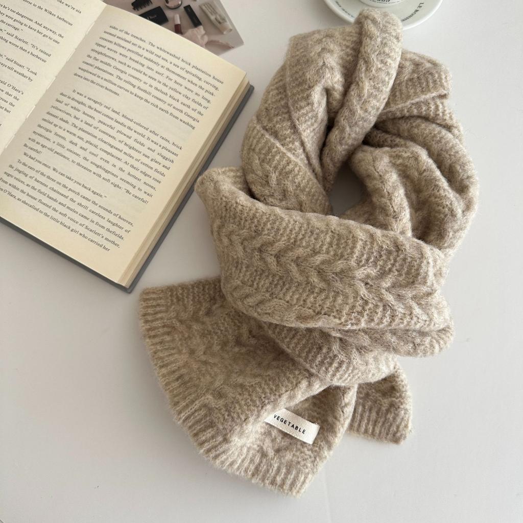 Autumn and Winter Women's Knitted Scarf Winter Warm Thickened Solid Student Fried Dough Twists Scarf