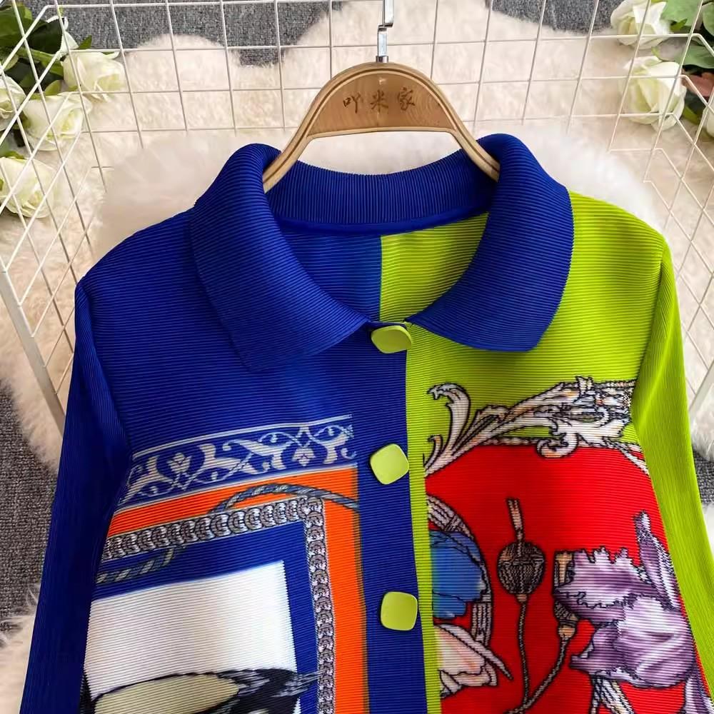 Autumn Fashion Miyake Draped Shirt Dresses Women Colorblock Single Breasted Loose Oversized Folds Pleated Party Vestidos