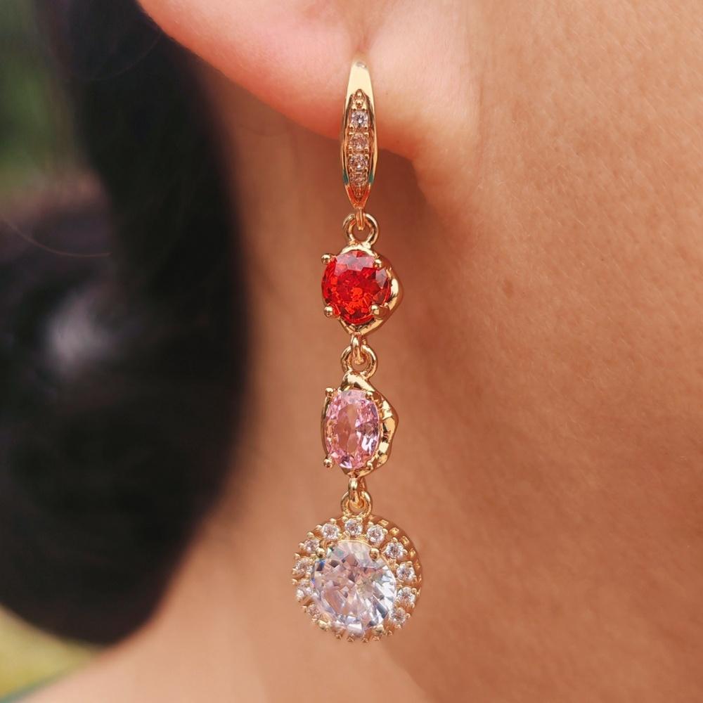 1 Par Fargerike Geometriske Ovale Runde Dusker Hengende Øredobber for Kvinner Cubic Zirconia Krok Øredobb Smykker Bryllupsfest Tilbehør