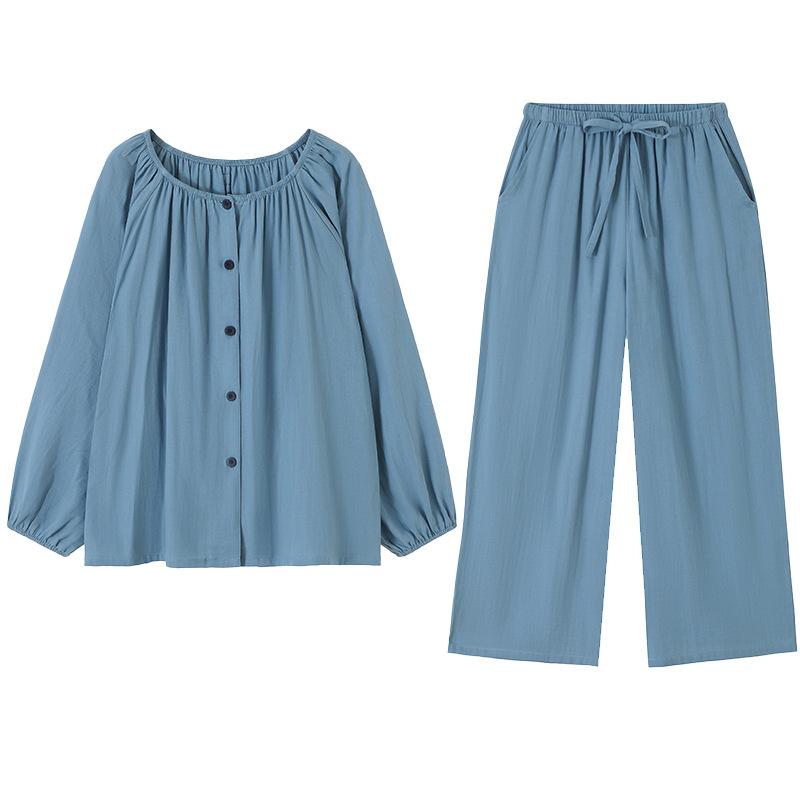 Spring pajamas women's 1011 new pure cotton simple spring and autumn long-sleeved cardigan two-piece cotton loungewear set