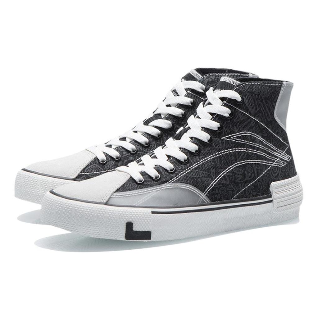 Li Ning Wave Canvas Hi Lightweight Anti Slip High Top Skateboard Shoes Women's Black White AECR012-2