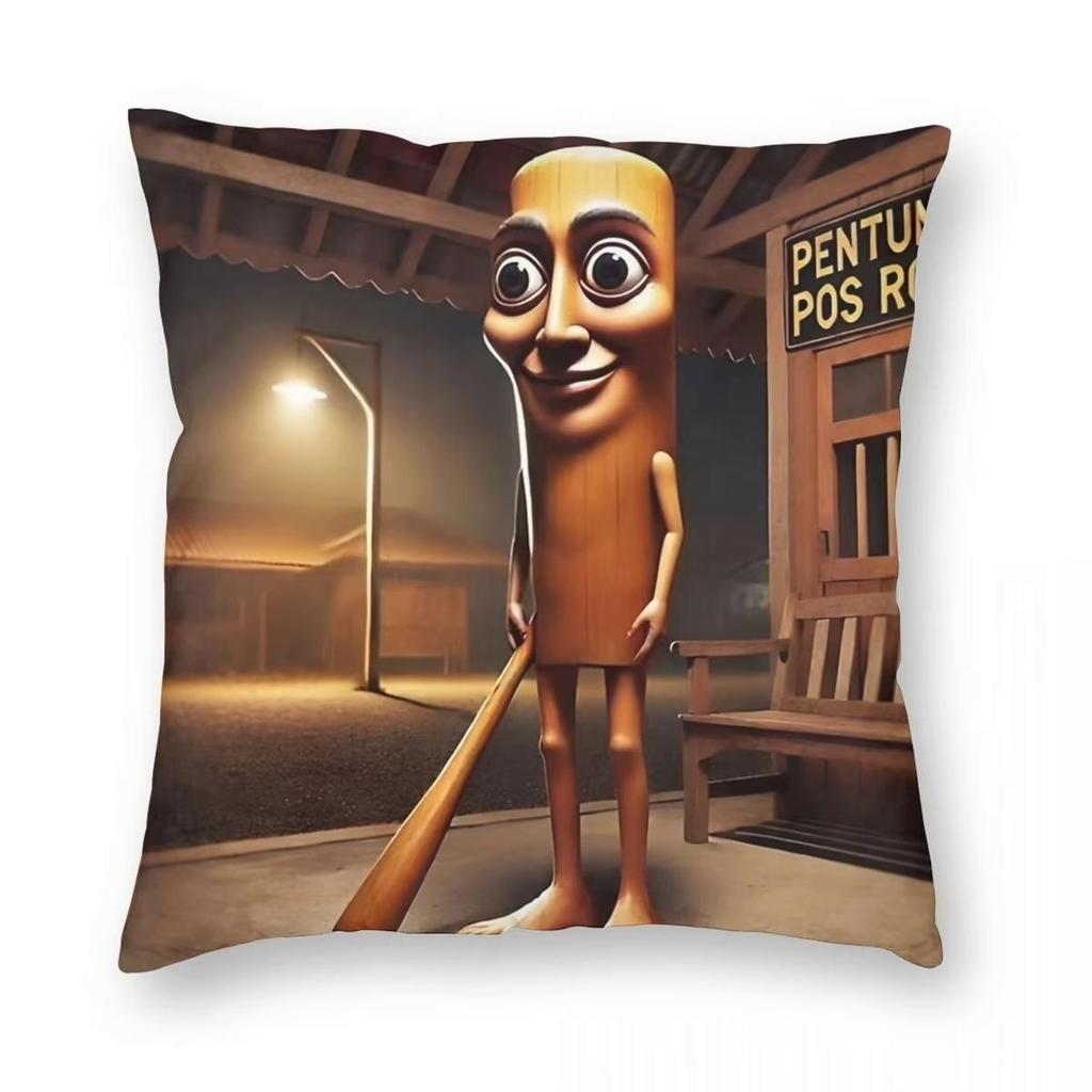 Tung Tung Tung Sahur Meme Italiano Brainrot Federa Stampa Poliestere Copricuscino Decorativo Copricuscino da Lancio