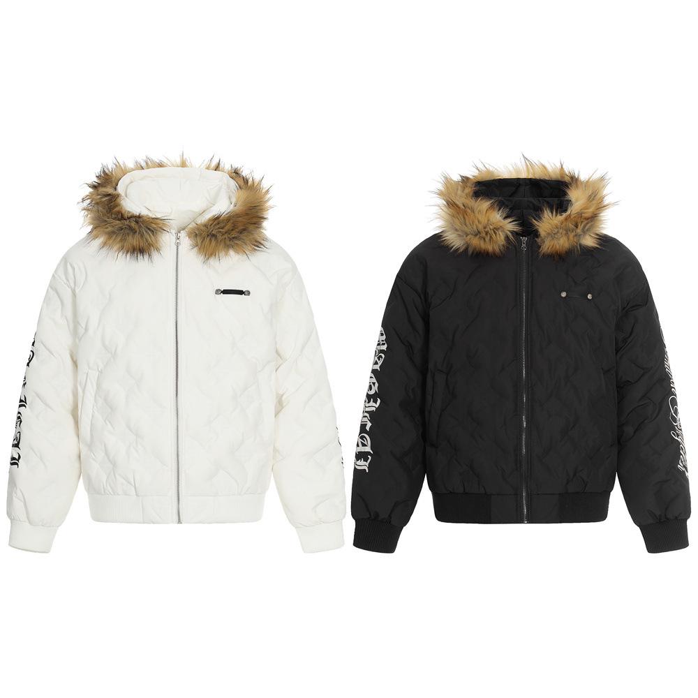 Herrs Amerikansk Retro Huvförsedd Dunjacka med Pälskrage - Trendig, Lös, Mångsidig Ytterkläder.