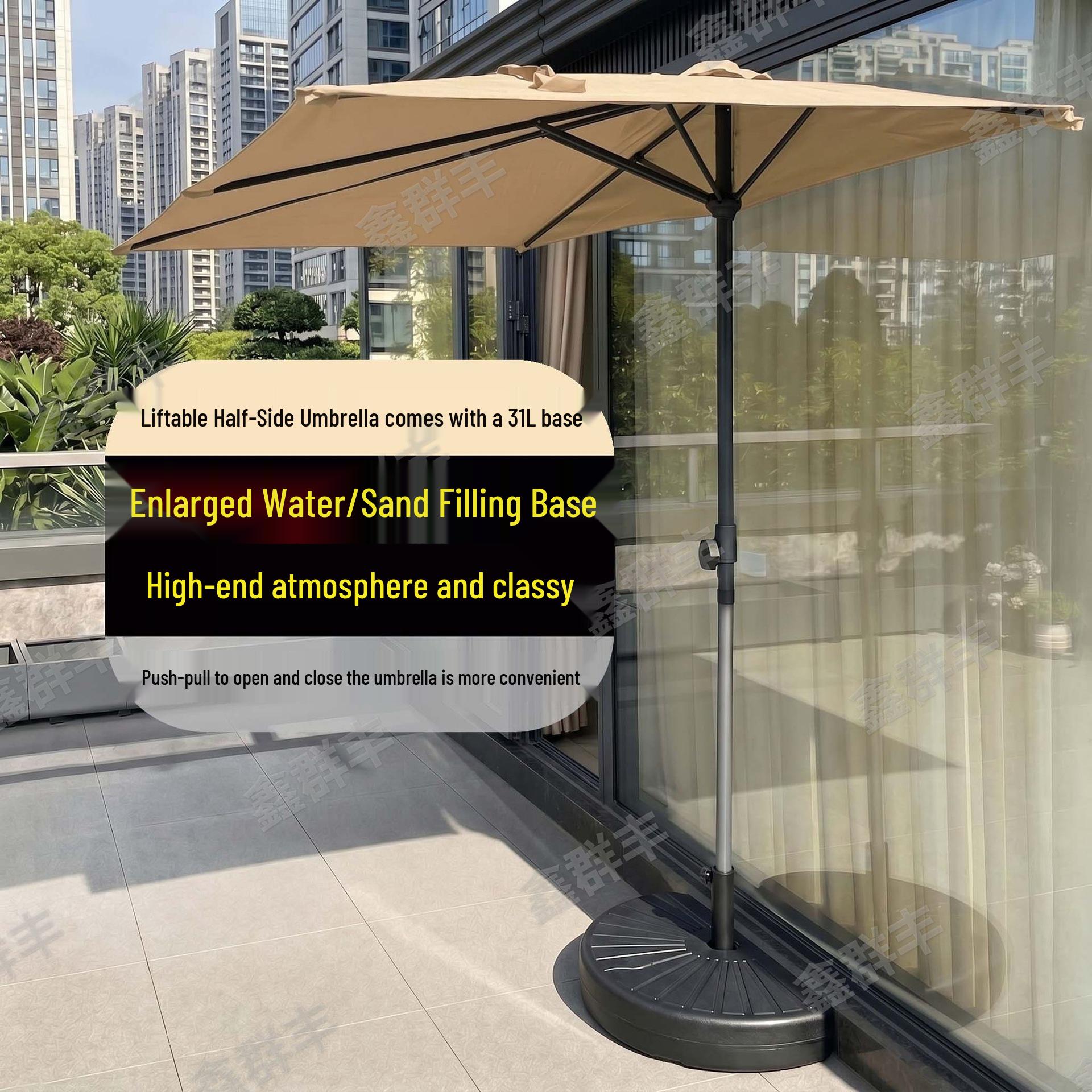 Retractable Half-Side Wall-Leaning Patio Umbrella Crank-Handle