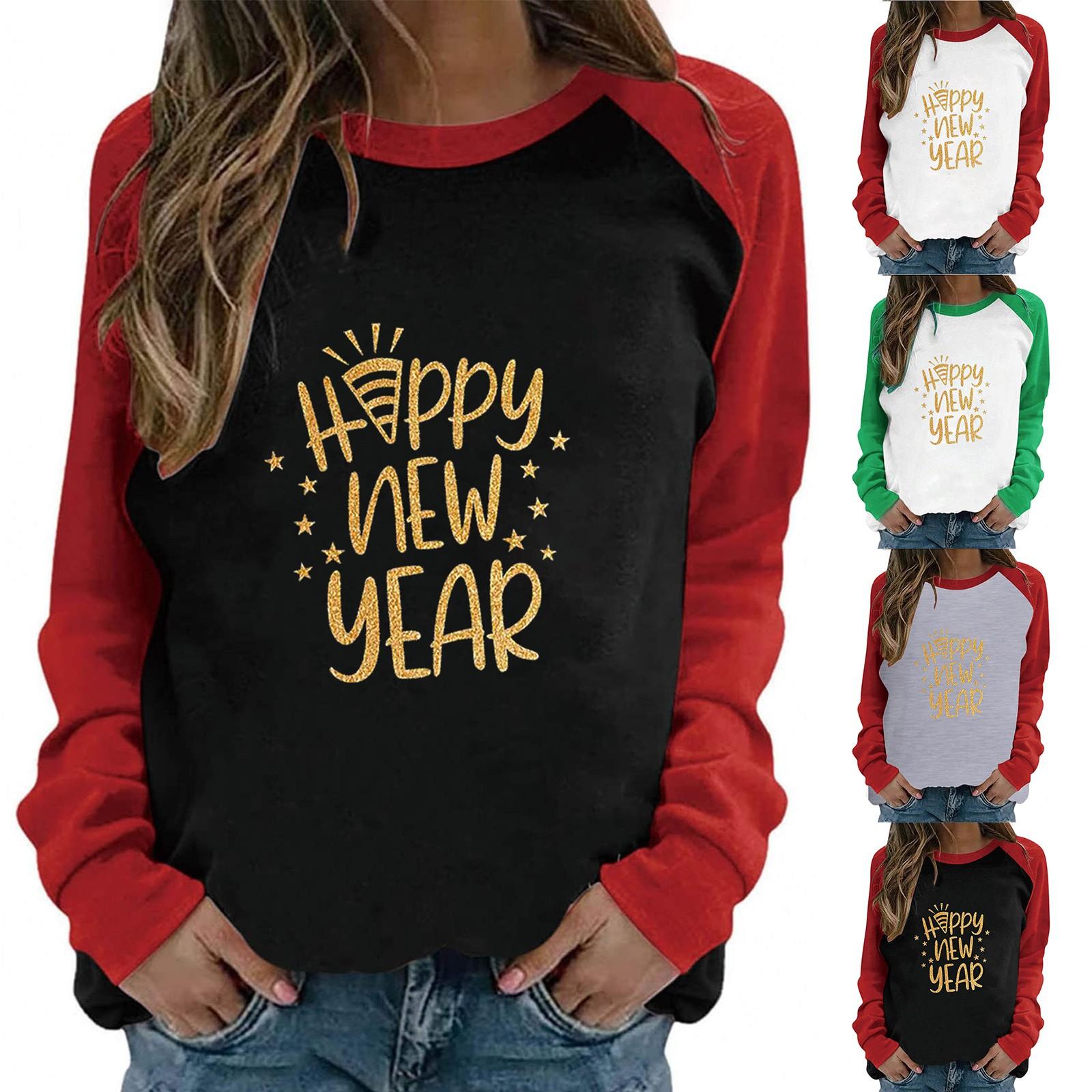 

Женская повседневная футболка с длинными рукавами с рождественским принтом и рукавами реглан