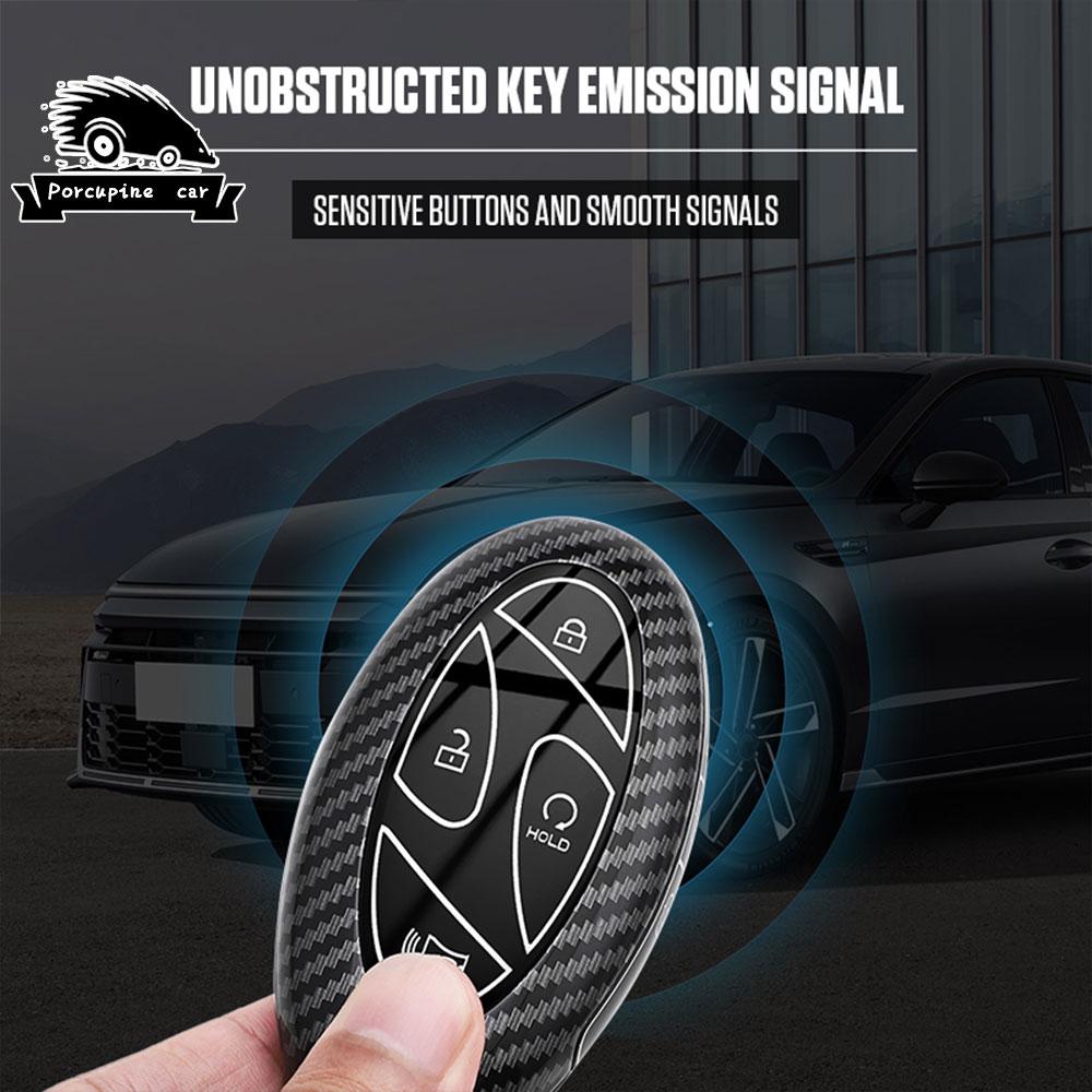 Abs Carbon Fiber 3 5 7 Buttons For Hyundai Ioniq 6 Grand Prix Gn7 Kona Car Remote Key Case Cover Protected Keychain Accessories