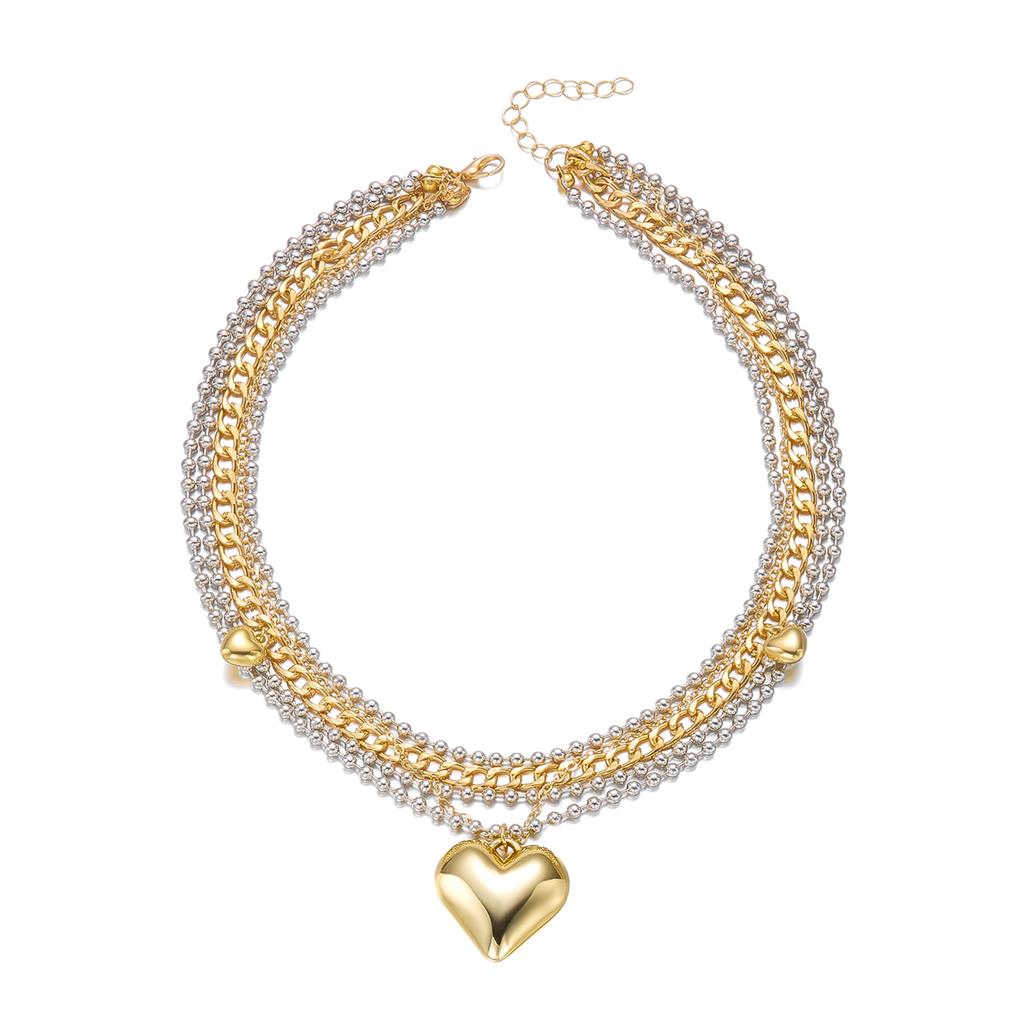 Punk Goudkleurige Hart Hanger Ketting voor Vrouwen 2026 Trendy Meerdere Lagen Bedeltjes Schakelketting Kralen Choker Y2K Sieraden Accessoires