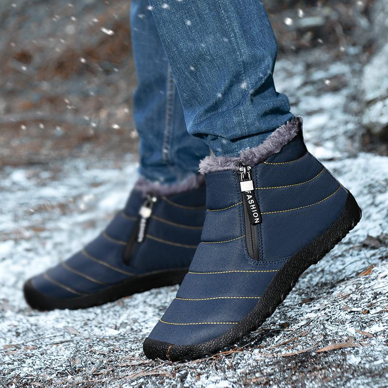 Zipper Cotton Shoes Men's Plush Snow Boots Waterproof Boots Winter Non-slip Outdoor Casual Shoes Short Boots