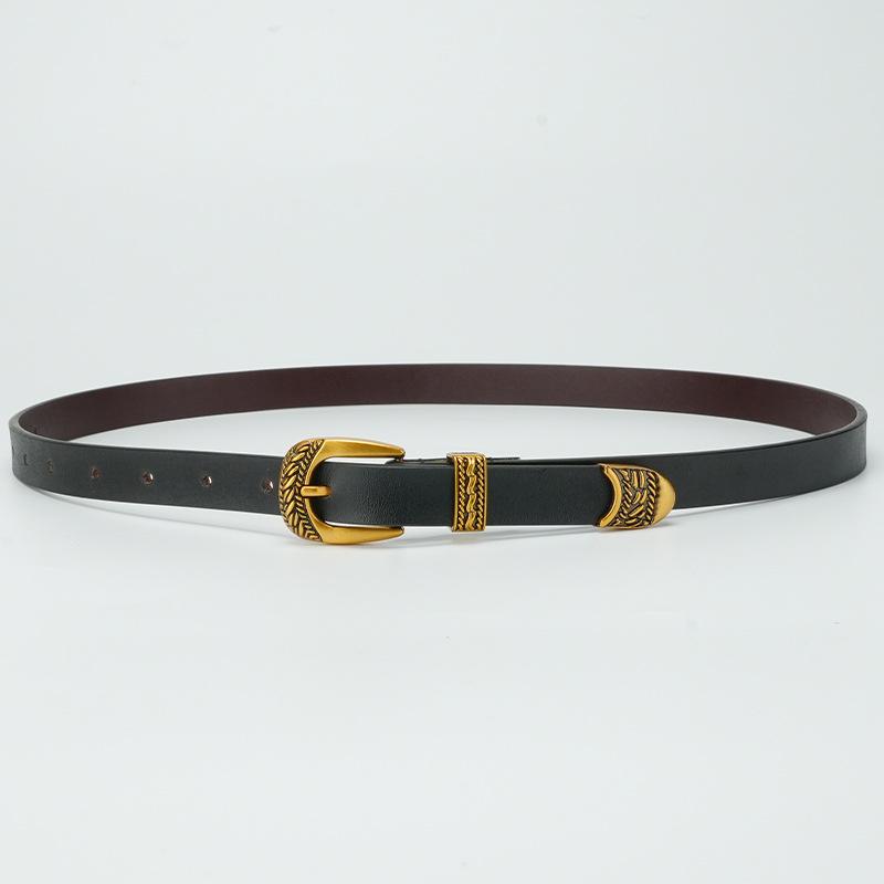 Women's Genuine Leather Belt Smooth Buckle Women's Thin Belt Fashionable Jeans Casual Pants Dress Decorative Skirt Women