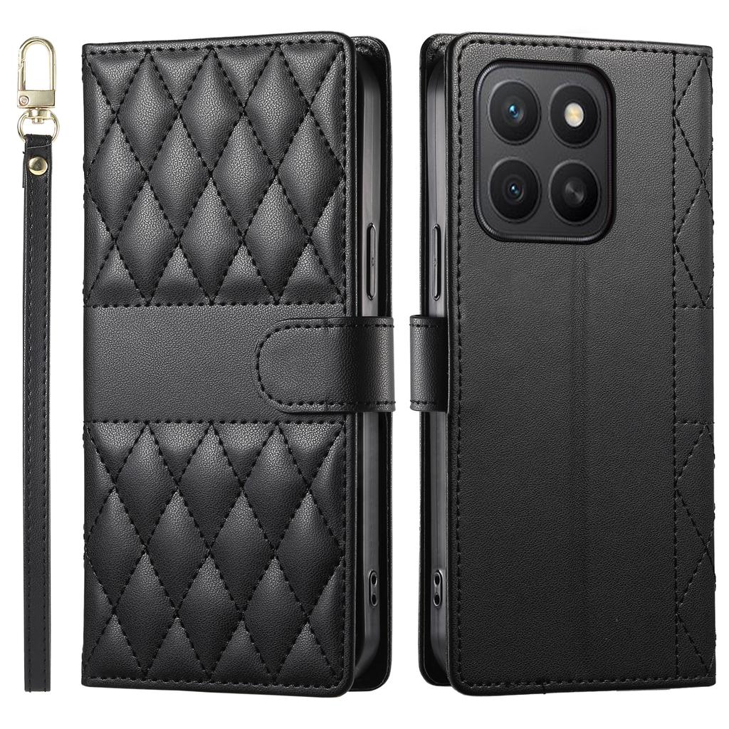 Etui na Honor X8c 4G Pikowanie w romby Portfel Stojak Skórzany Pokrowiec na Telefon z Długim/Krótkim Paskiem