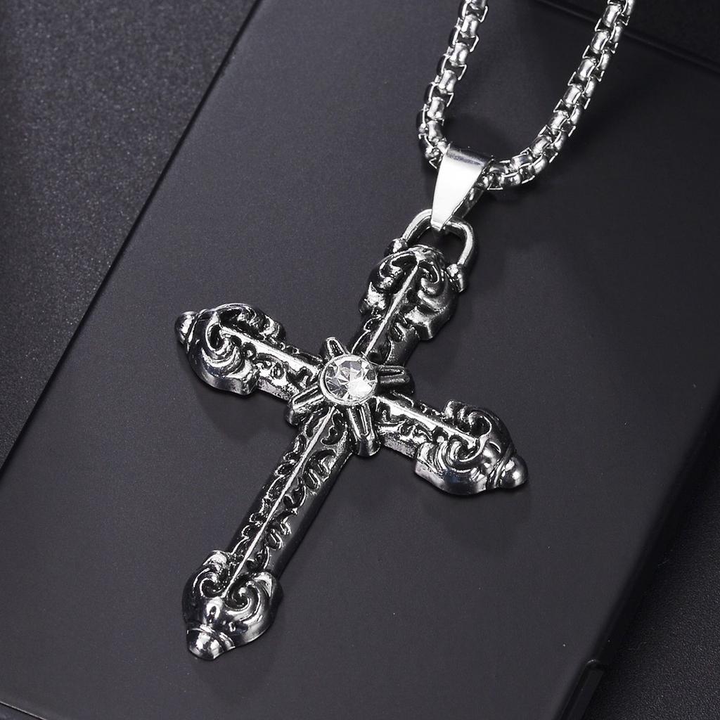 Collana con Croce di Gesù Cristiana per Uomo Donna Catene in Acciaio Inossidabile Choker Religione Ciondoli Blu Gioielli Regali per Preghiera Battesimo