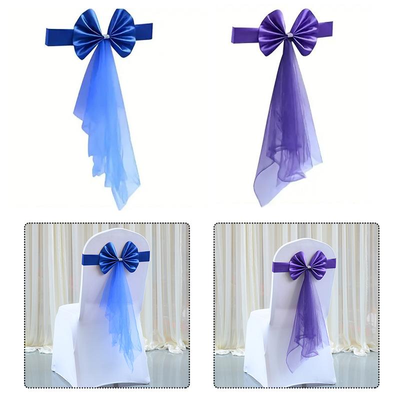 1PC Elastic Party Multiple Colors Ornament Polyester Decorative Chair Back Flower Wedding Decoration Mesh Romantic Accessories
