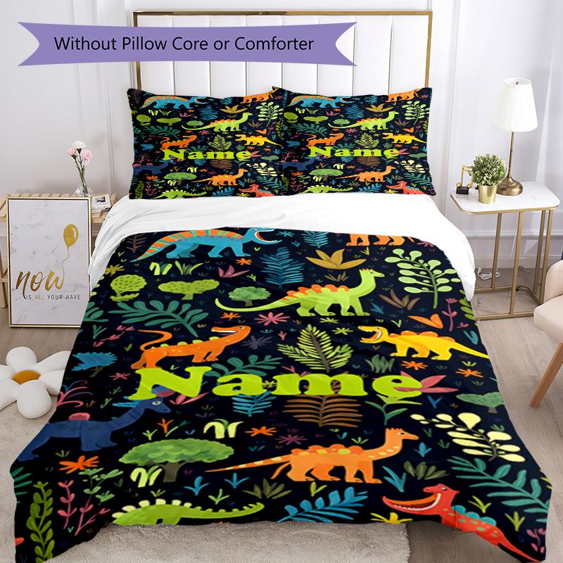 3pcs Custom Name Dinosaur Bedding Set Duvet Cover Closure Includes 1 Duvet Cover & 2 Pillowcases, Soft and Comfortable for All Seasons.