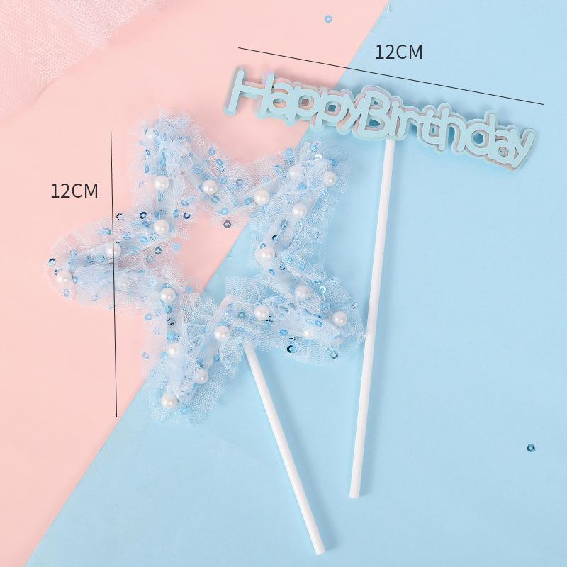 Creative Mesh Pearl Star Cake Decoration Plug-In - Five-Pointed Star Fantasy Design