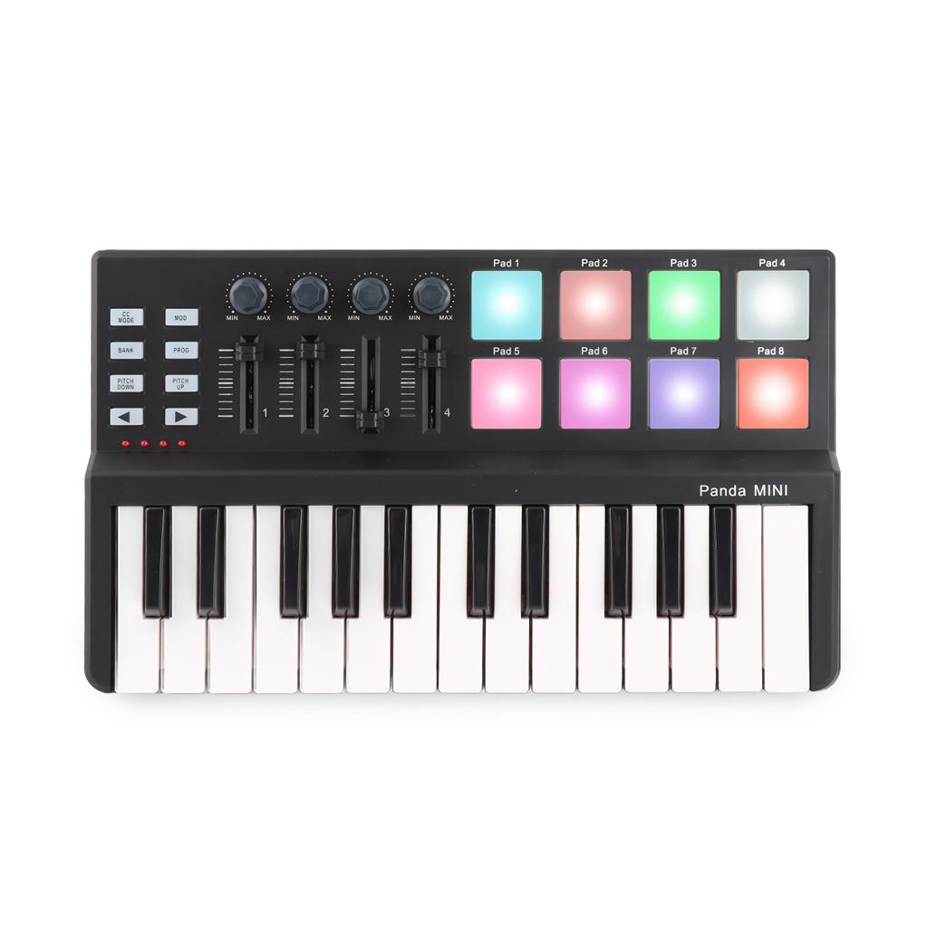 25 Key Ultra Portable USB MIDI Keyboard Controller with 8 Colorful Backlit Trigger Pads