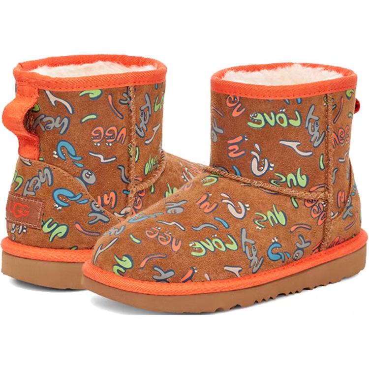 UGG Classic Mini Graffiti Comfortable Non-Slip Warm Kids Boots Kids boots Brown Orange 1103615K-T