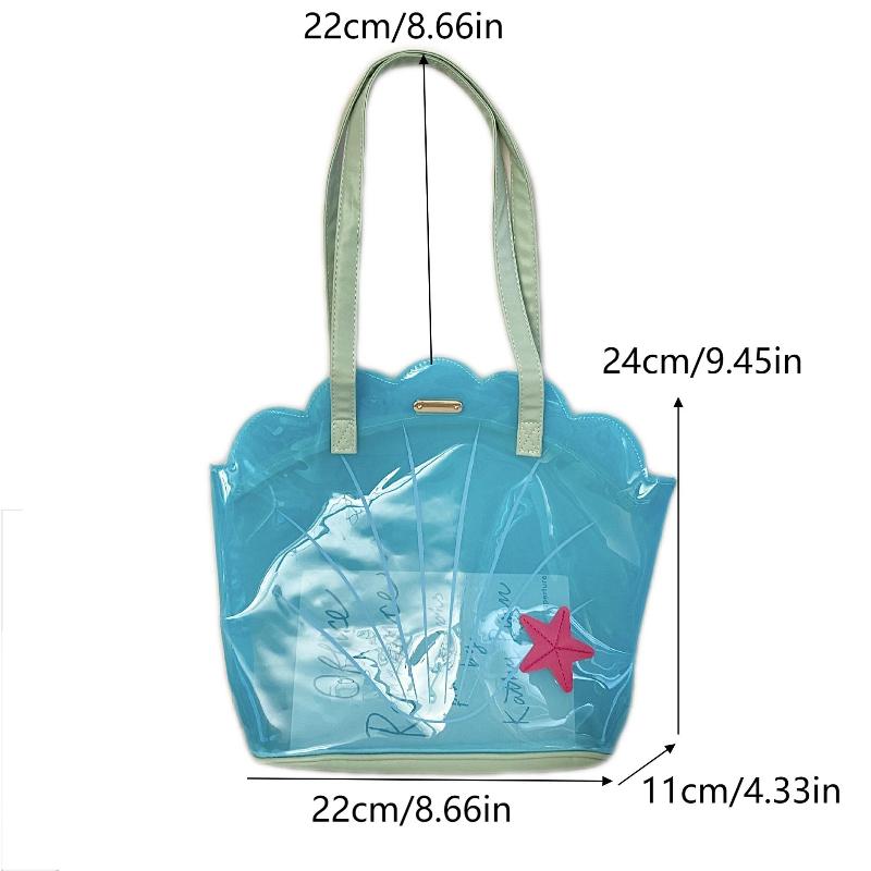 Korean  Pvc Shell Shoulder Bag Ins Style Girly Blue Transparent Handbag Female Waterproof Portable Tote Bags