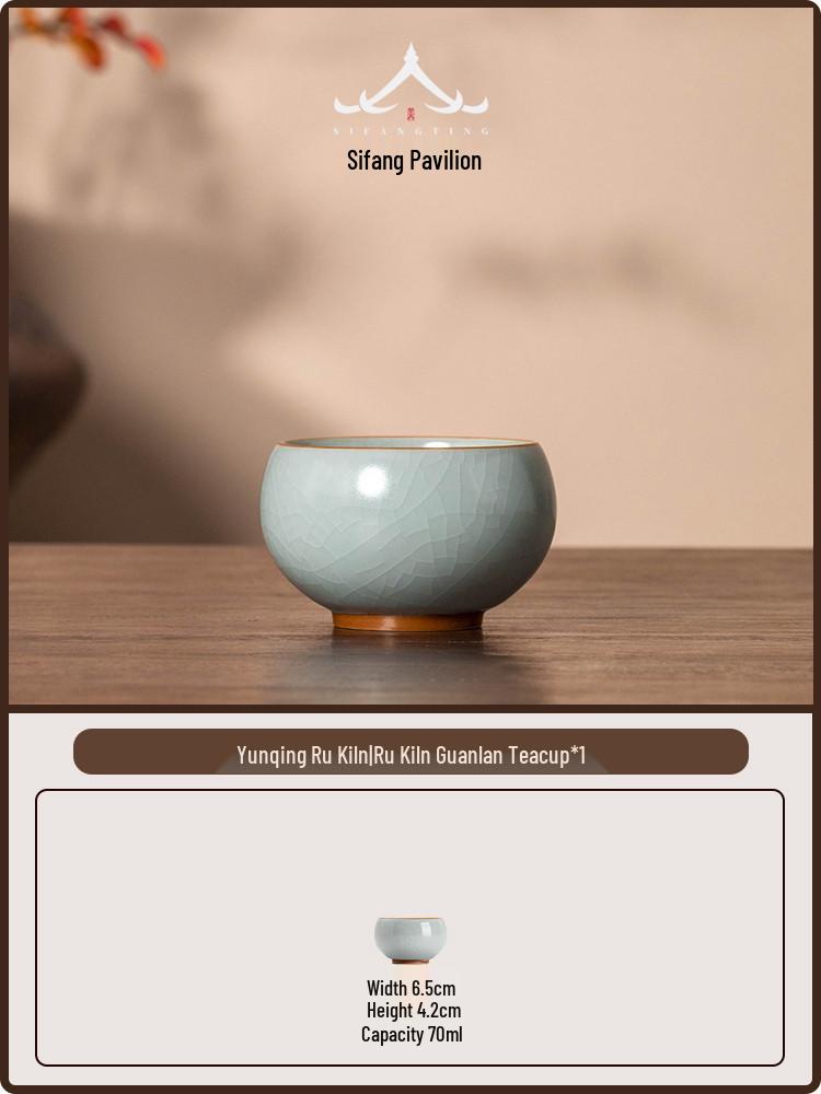 Handmade Ru Kiln Sky Blue Crackle-Glazed Ceramic Teacup for Gongfu Tea 70ml