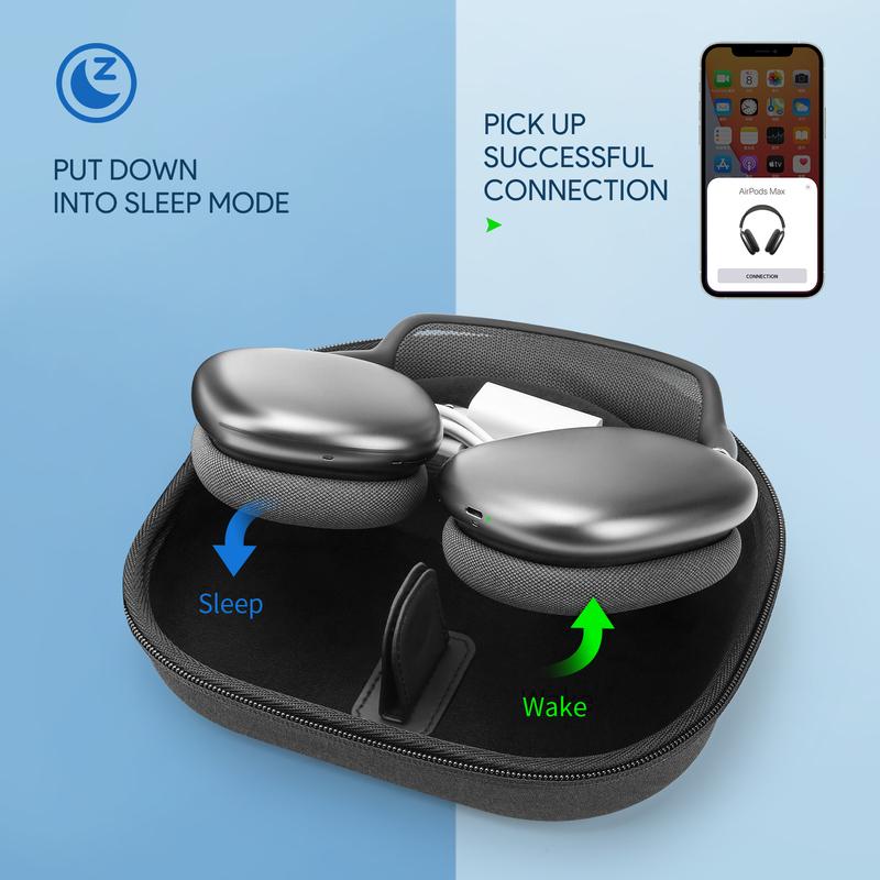 מארז חכם לאוזניות AirPods Max - תומך במצב שינה, מארז סיליקון קל משקל ונייד, תיק אחסון עמיד בפני זעזועים לנסיעות