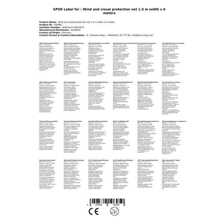 Filet Brise-Vue Jardin 1,5m x 6m - Brise Vent Renforcé