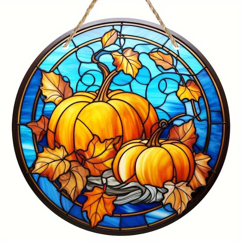 Halloween pumpkin stained glass pendant for decoration, wall art home decoration, holiday door hanging decoration