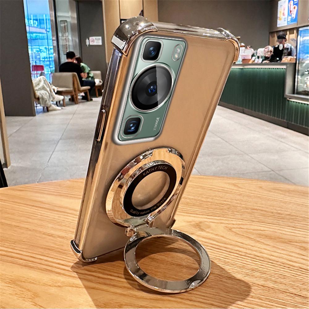 Plating Magnetic Bracket Transparent Case For Huawei P30 P40 P50 P60 Puar 70 Pro Mate 30 40 50 60 Stand Holder Shockproof Cover