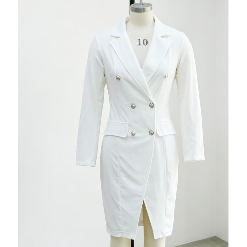 Womens Long Sleeve Blazer Collar Dress Double Breasted A-line Midi Work Office City Walk Fall Winter