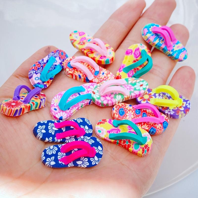 8Pcs New Cute Mini Soft Pottery Beach Shoes Figurine Crafts Flatback Cabochon Ornament Jewelry Making Hairwear Accessories