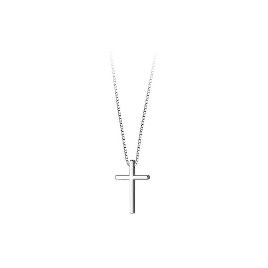 S925 sterling silver plated 14K gold cross pendant necklace men and women simple niche design box chain collarbone chain