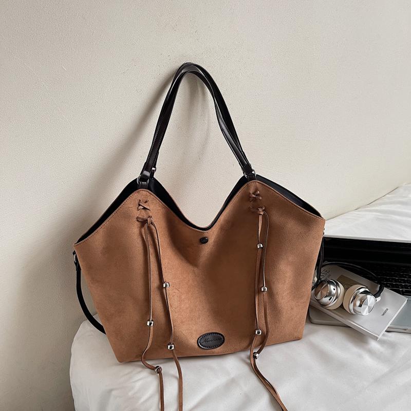 Vintage Large Capacity Tote Bag Retro Vegan Shoulder Bag Women's Casual Handbag For Commute Handbag Suede Leather Bag