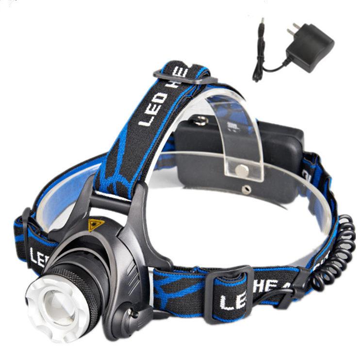 

Powerful LED Headlamp Rechargeable Headlight Outdoor Waterproof Work Zoom Head Lamp High Lumen Head Torch Fishing Lantern Silver lamp head+charger