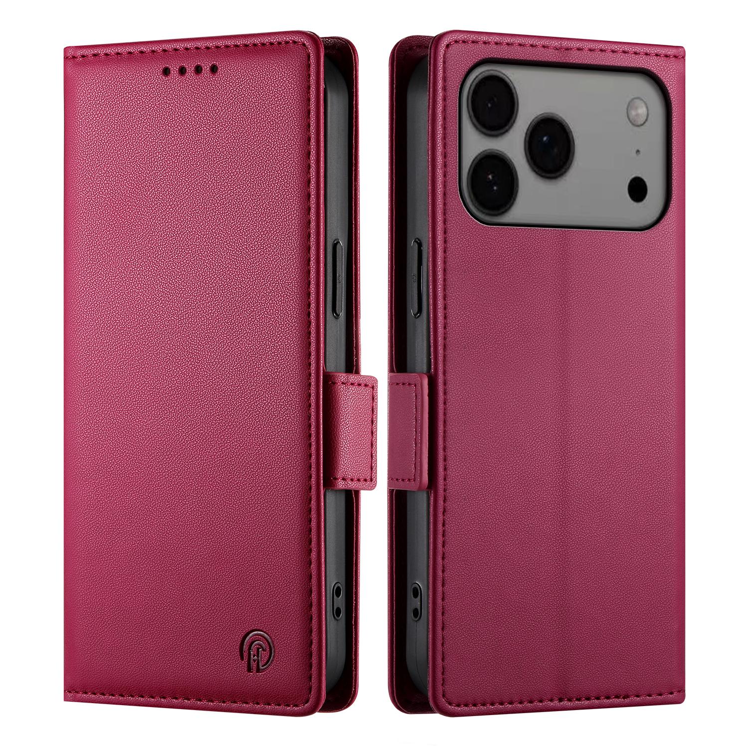 

Чехол-подставка для iPhone 17 Pro Max, кошелек из ПУ кожи, чехол для телефона Wine Red