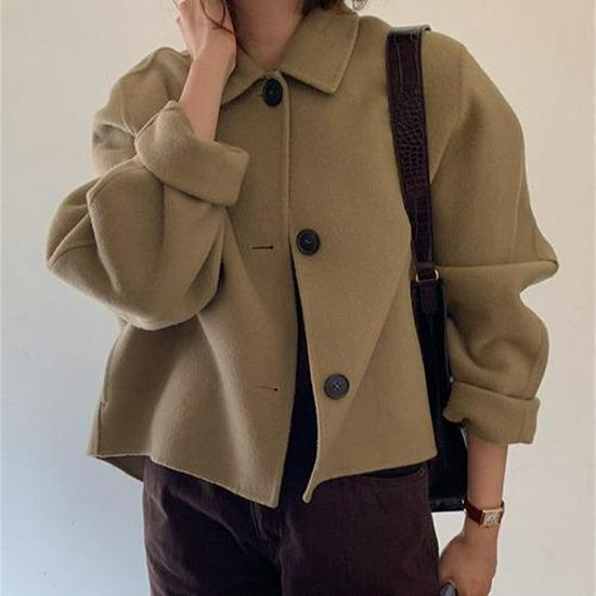 

Korean Retro Loose Puff Sleeve Woolen Short Jacket Cardigan for Women - Autumn/Winter Collection L (Approx. 55-62 kg) хакі