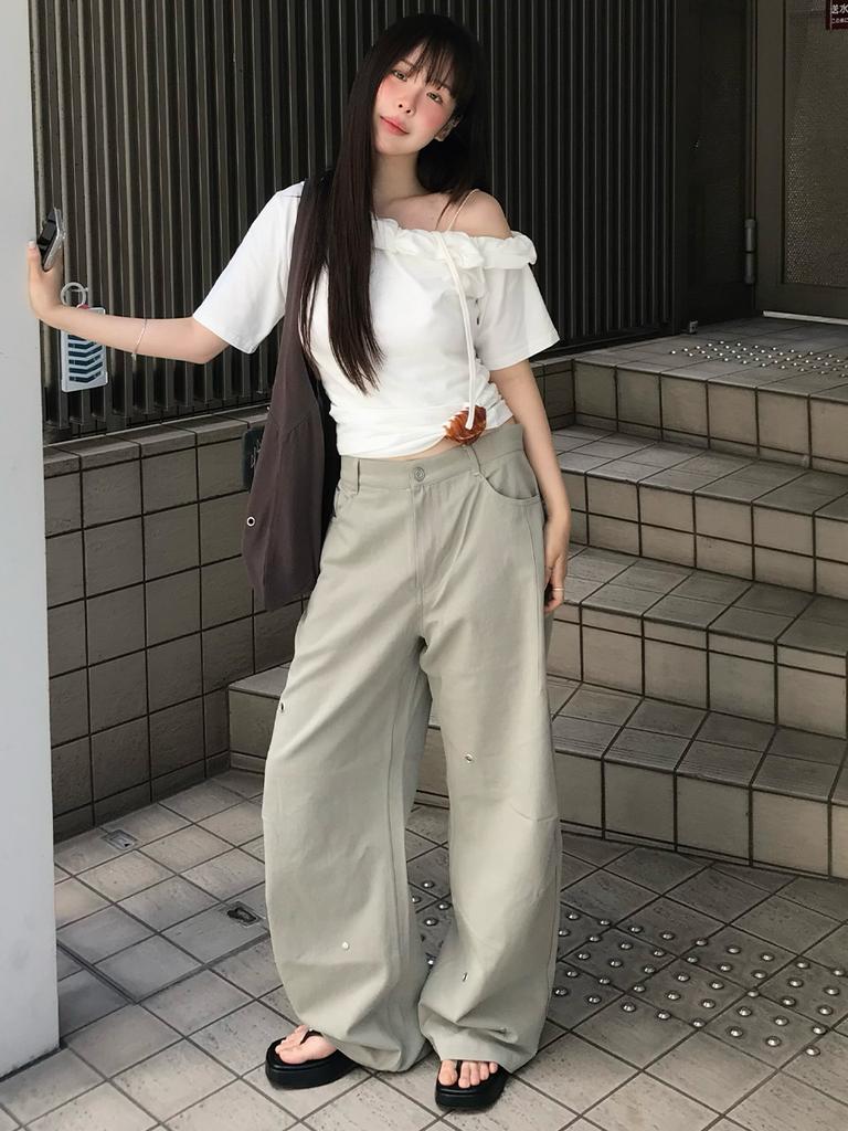 KIJUN Pleated Stud Pants Grey