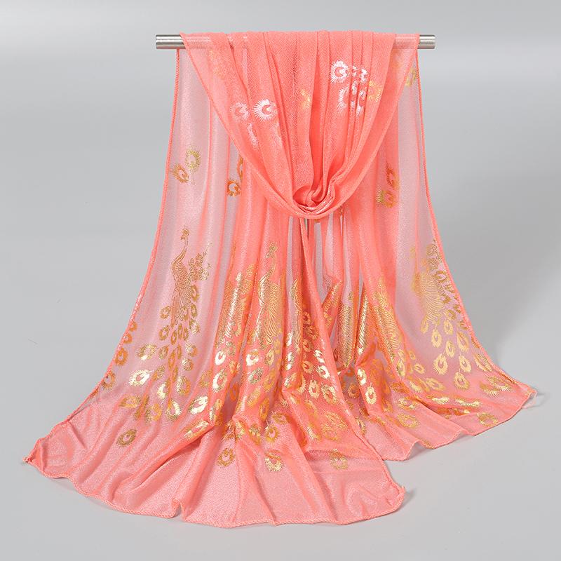 Schleier Pfau Heißprägung Gold Glitzer Schal Schal Damen Elegant Lange Schals Premium Temperament Schleier Kopfbedeckungen 170*60cm